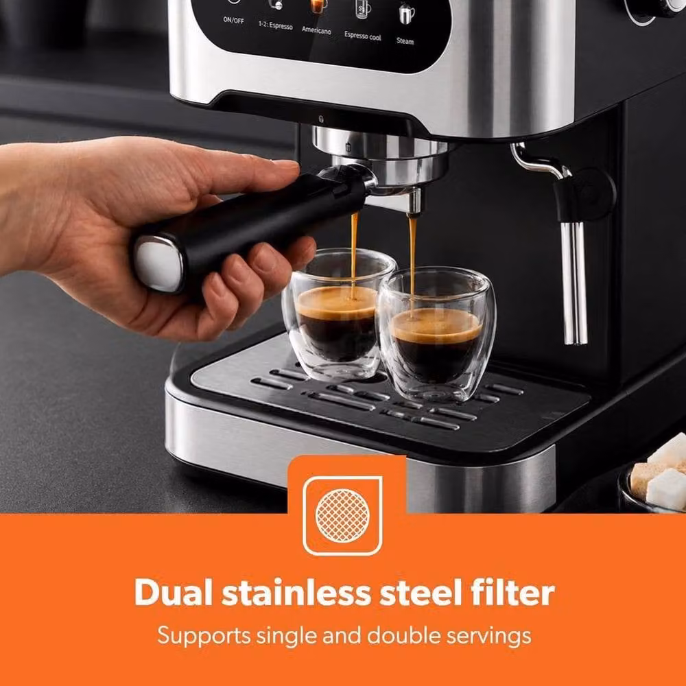 FLAVORA Bar Espresso Machine and Milk Frother with Steam Wand, 1350W, Black, W: 100 cm, D: 60 cm – 4