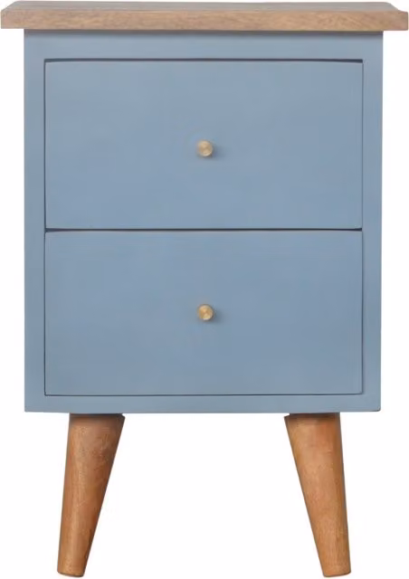 KDMK Scandinavian Style Handmade Mango Wood 2 Drawer Bedside Cabinet in Blue