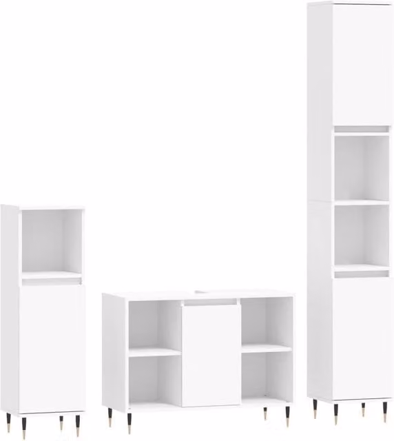 Berkfield Home 3 Piece Modern White Bathroom Furniture Set with Vanity Unit and MDF Construction