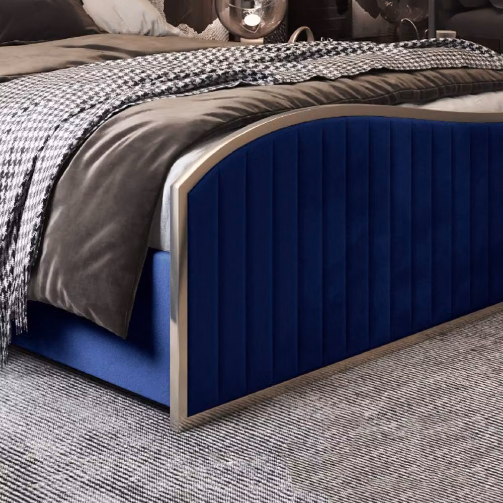 Casani Totternhoe Super King Upholstered Velvet Bed Frame in Blue with Metal Details, W/D/H: 200 x 137 x 189 cm – 5