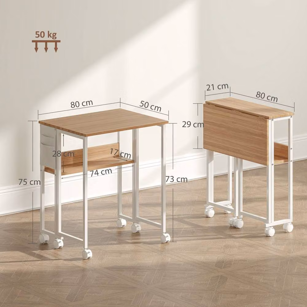 Wyld Haus Zika Drop Leaf Writing Desk in White with Lockable Castors – 3