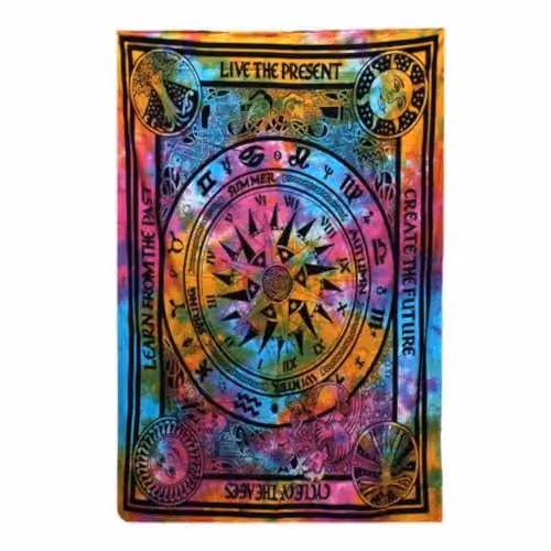 KDMD Cycle of Ages Single Cotton Bedspread and Wall Hanging Set, Multicolour Abstract Boho Design – 1
