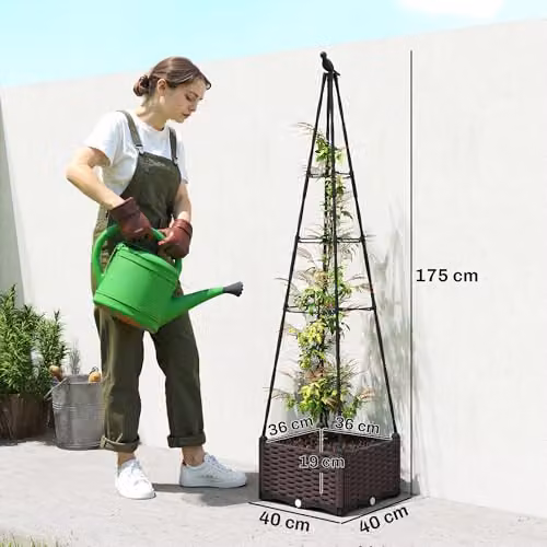 Outsunny Black Raised Garden Bed Planter with Trellis and Self-Watering System, W/D/H: 40 x 40 x 175 cm – 3
