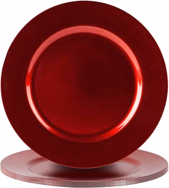 Argon Tableware Red Metallic Melamine Charger Plates, Set of 6