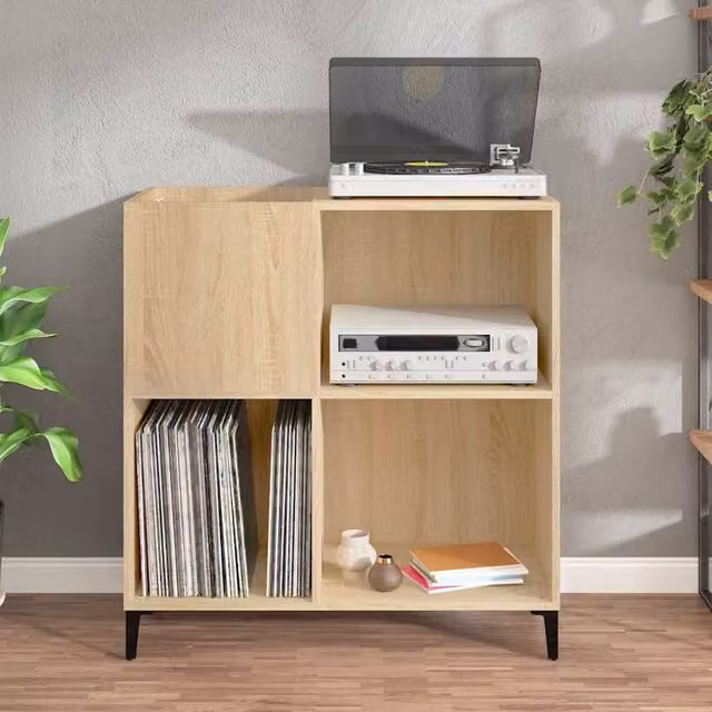 Berkfield Home Sonoma Oak Record Cabinet in Light Brown, W/D/H: 84.5 x 38 x 89 cm – 1