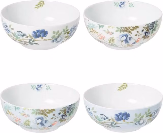 Designers Guild Multicolour Floral Porcelain De Chine Cereal Bowls, Set of 4, Diameter: 16 cm – 1