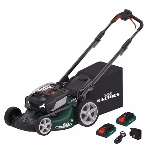 Webb 40V Brushless Self-Propelled Lawnmower with 2 x 4Ah Rechargeable Batteries and Charger, Green, 53cm Cutting Width