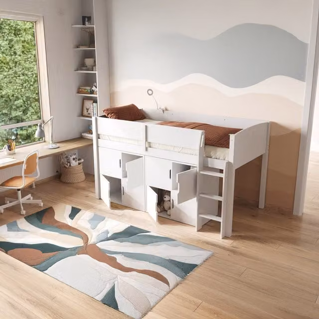 Flair Furnishings Loop Midsleeper Bed and Cube Unit Set in White