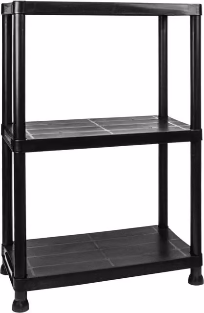 TekBox 3 Tier Freestanding Plastic Garage Storage Shelves, Black, W/D/H: 60 x 30 x 60 cm