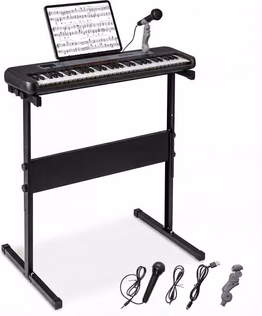 Costway 61 Key Kids Piano Keyboard with Adjustable Stand and Rechargeable Battery, Black