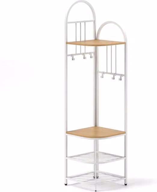 Costway Minimalist Tall Corner Hall Tree with Shoe Storage Bench and Metal Hooks in Brown
