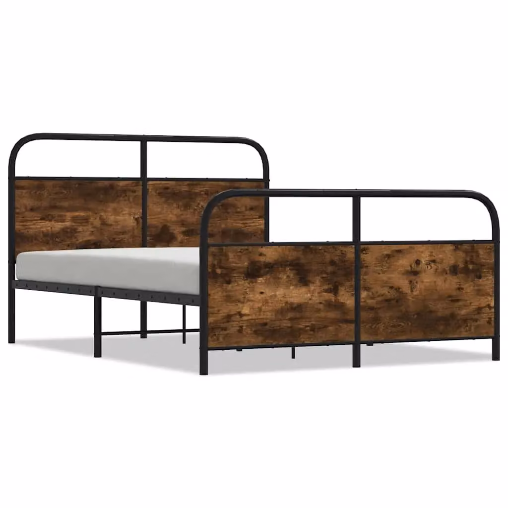 Berkfield Home Metal Bed Frame in Smoked Oak Brown, W/D/H: 137 x 190 cm – 2