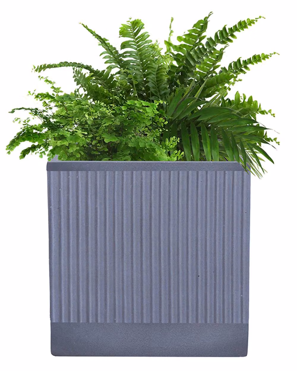 Dibor Medium Slate Grey Ribbed Fibre Clay Indoor Outdoor Garden Planter, H: 30 cm, W: 30 cm – 2