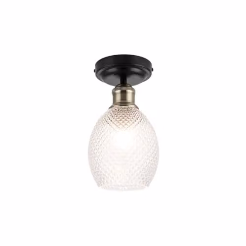 Cosylyte Auburn Classic Faceted Glass Ceiling Flush Light, Matt Black and Gold, W/D/H: 13 x 13 x 23.5 cm, IP44, E27