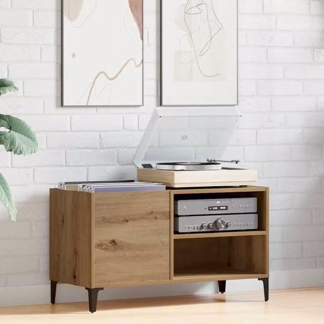 Berkfield Home Artisan Oak Record Cabinet in Brown, W/D/H: 84.5 x 38 x 48 cm – 1