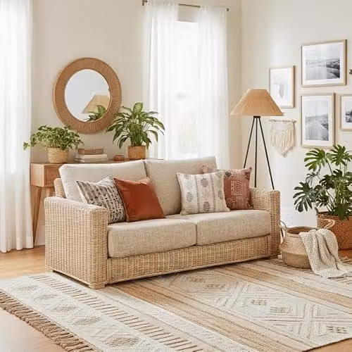 Desser Burford Natural Rattan 3-Seater Sofa with Farrow Scatter Cushions in Beige – 2