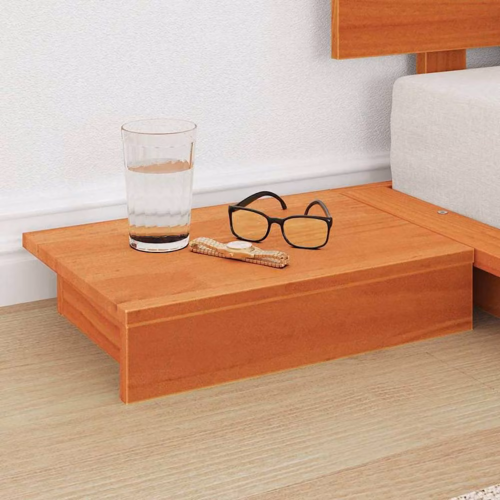 Berkfield Home Modern Wax Brown Solid Wood Floor Bed Frame with Bedside Tables, W/D/H: 90 x 200 x 209 cm – 2