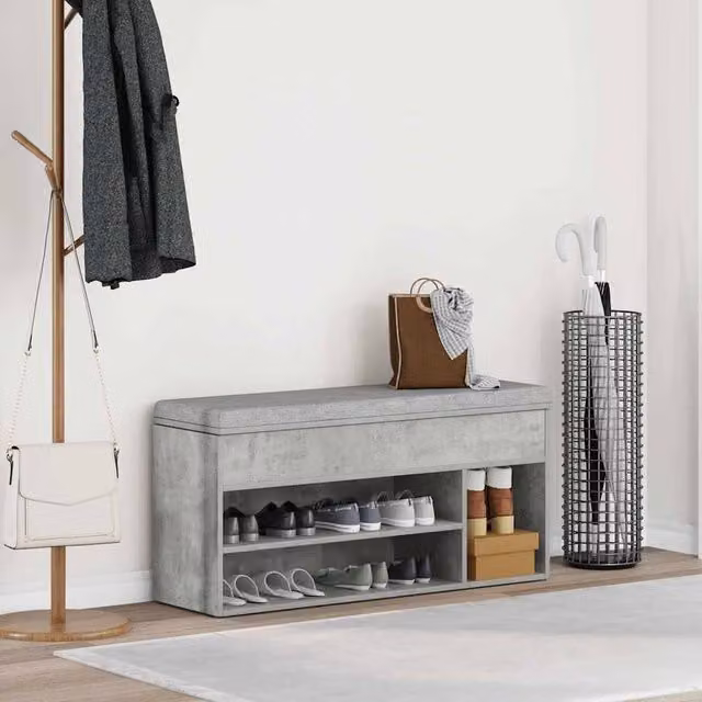Berkfield Home Shoe Bench in Concrete Grey, W/D/H: 102 x 30.5 x 45 cm – 1