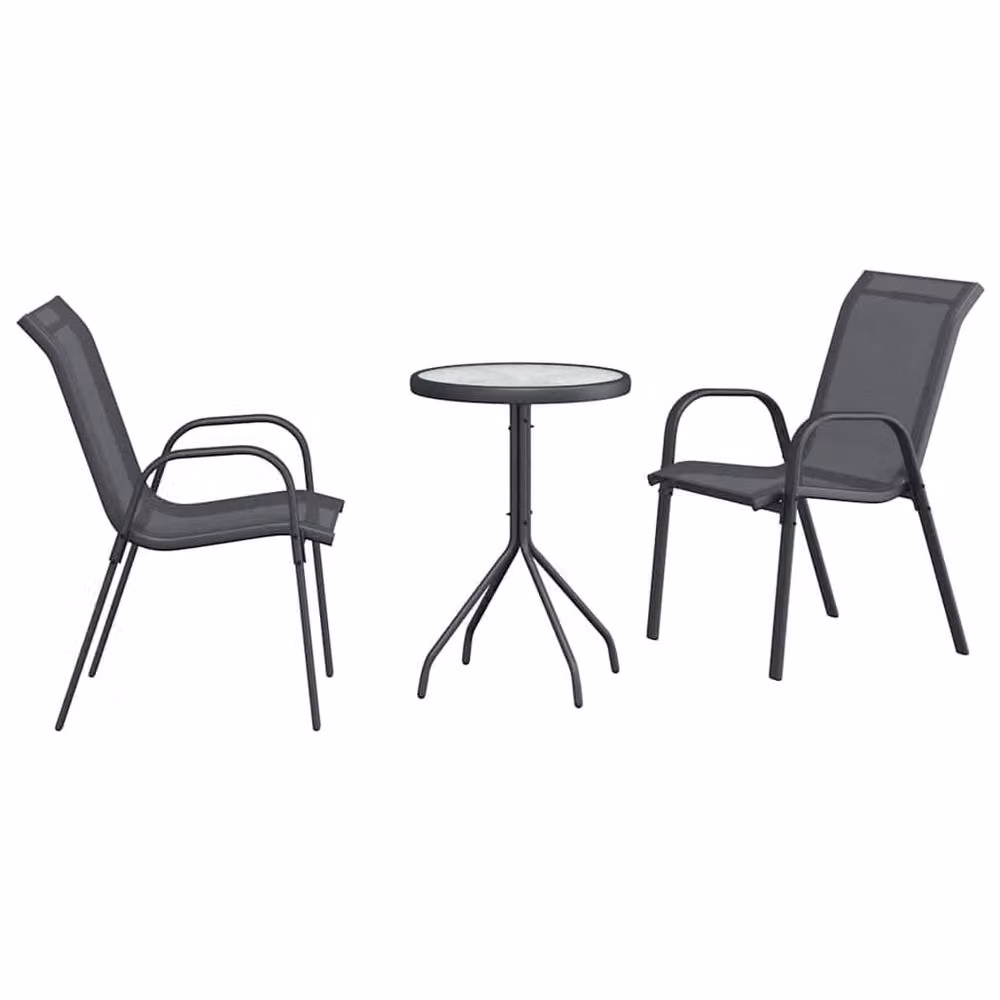 Berkfield Home 3 Piece Garden Bistro Set in Anthracite Grey with Steel and Textilene – 2