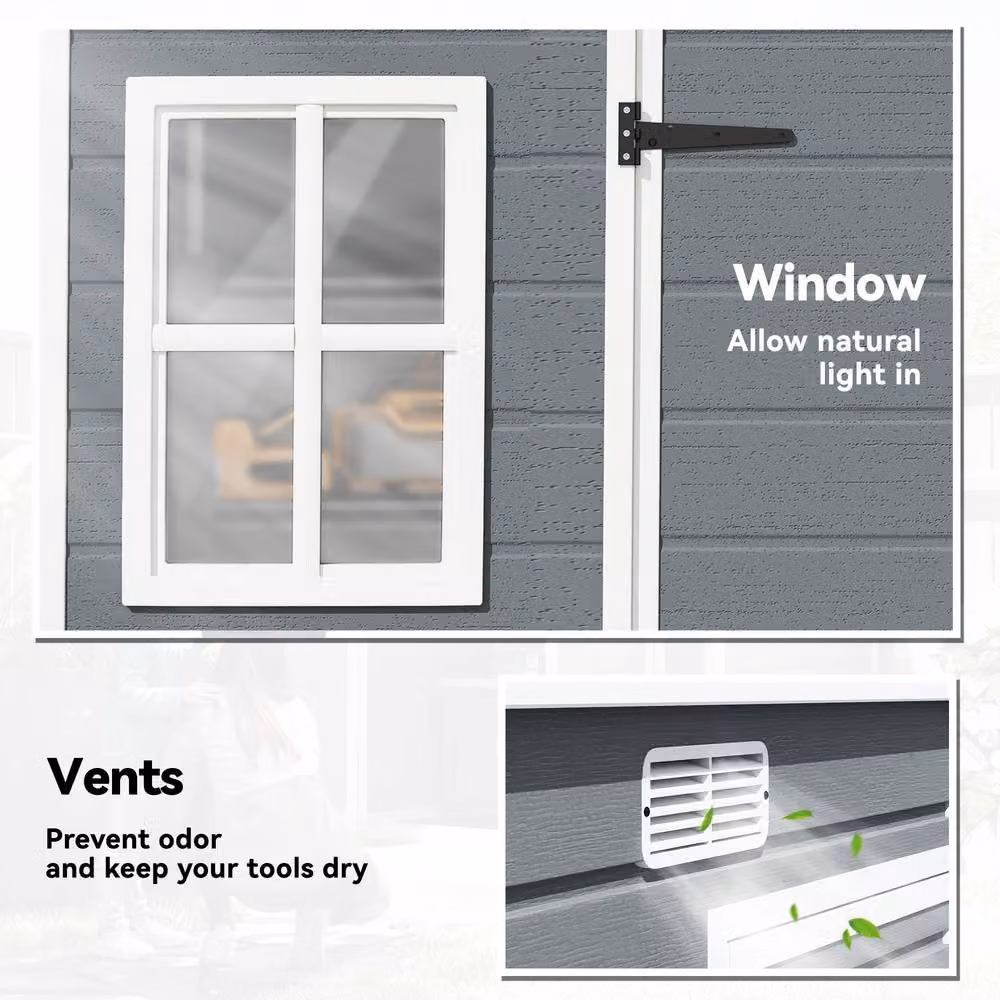 Outsunny Grey Plastic Garden Shed with Floor, Window and Lockable Doors, W: 300 cm, D: 184 cm, H: 182.88 cm – 5