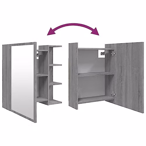 vidaXL Grey Sonoma Bathroom Mirror Cabinet with Hinged Doors, W/D/H: 62.5 x 20.5 x 64 cm – 3