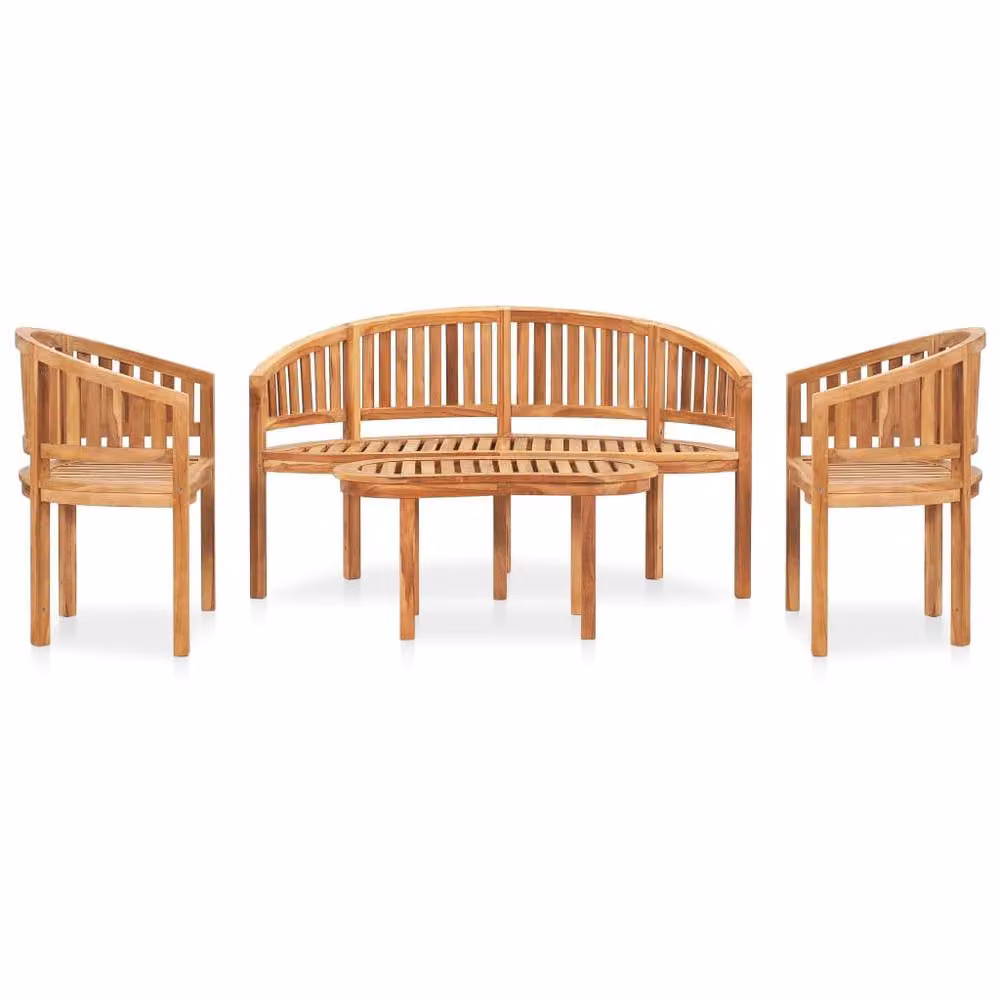 Berkfield Home 4 Piece Banana Garden Lounge Set in Brown Solid Teak Wood – 2