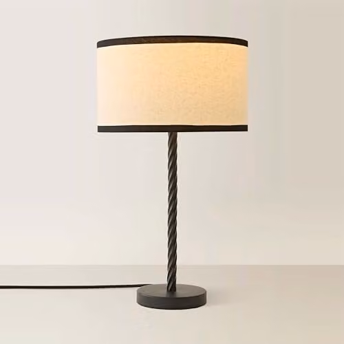 ValueLights Maura Table Lamp with Natural Linen Beige Shade and Black Metal Twist Base including LED Bulb – 1