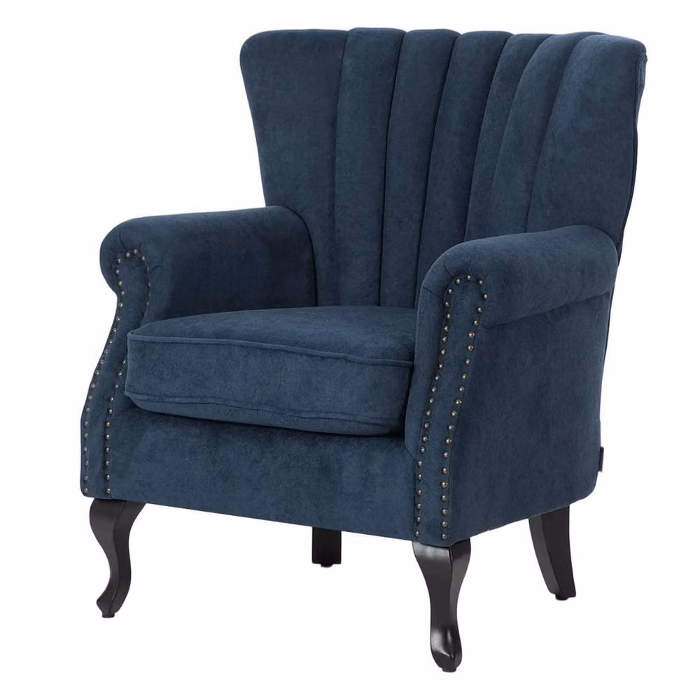 Hinsinc Chesterfield Chenille Armchair with Scalloped Back in Blue – 4