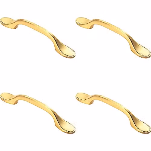 Loops 4 Pack Shaker Style Bow Cabinet Pull Handle, 128mm, Brushed Brass Gold, 76mm Fixing Centres