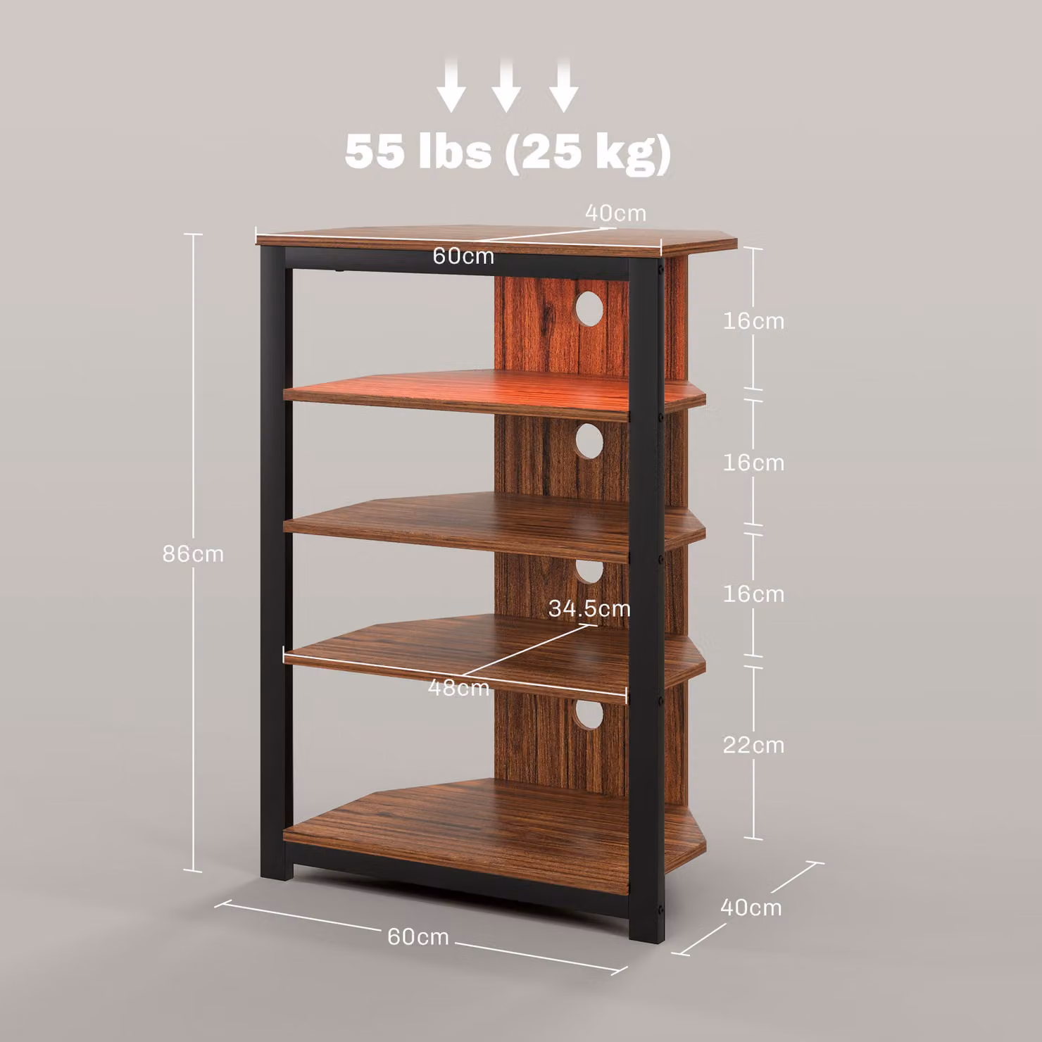 HOMCOM 4-Tier Modern Corner TV Stand with Integrated LED Lights and Storage in Brown – 2