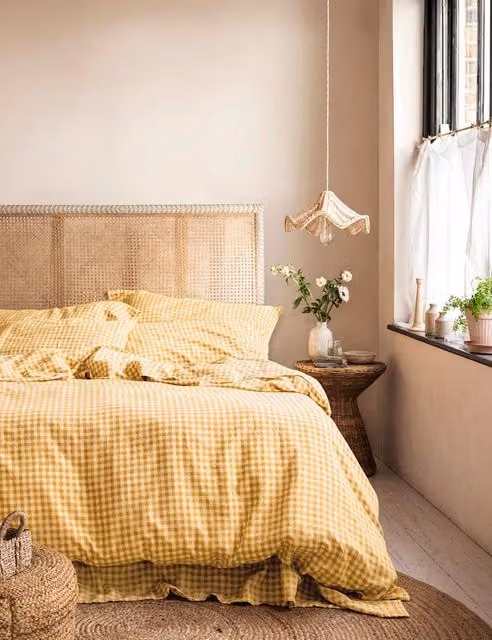 Piglet In Bed Yellow Mix Gingham Linen Rich Duvet Cover