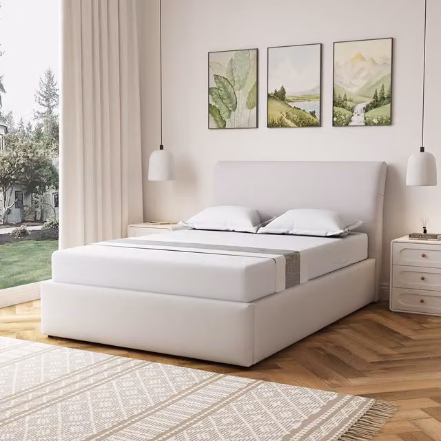 Artemis Home Bethany Upholstered King Ottoman Bed Frame in Beige