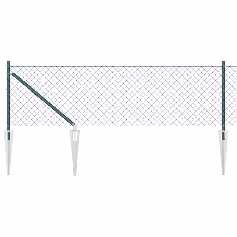 Berkfield Home Green Galvanised Steel Chain Link Fence with 13 Spike Posts, W: 40 cm, L: 25 m