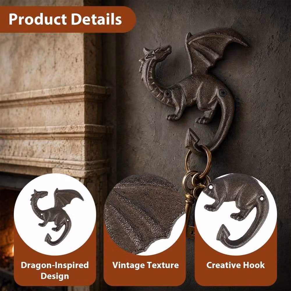 PAWNORA Vintage Iron Dragon Wall Hook in Brown – 4