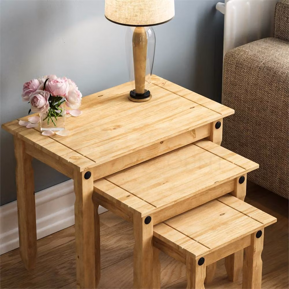 FORGEVIO Modern Waxed Wood and Metal Nest of Tables in Brown and Black – 3
