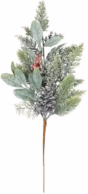 KDMD Foliage Pick with Pine Cone and Red Berries in Green and Red, Height: 50 cm