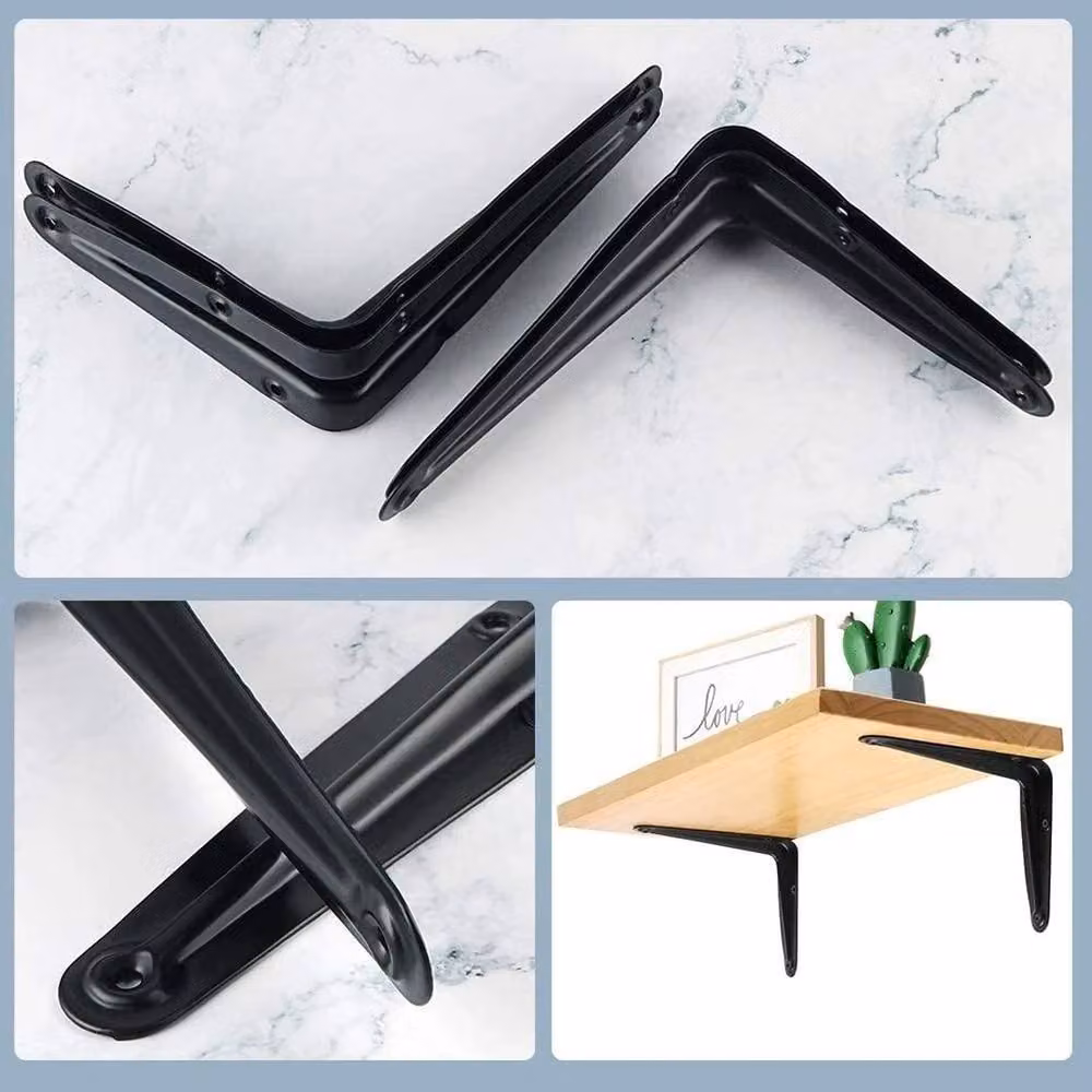 NESTLUNE Heavy Duty Steel Shelf Brackets in Black, W/D/H: 100 x 15 x 15 cm – 4