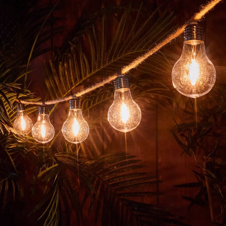 Noma Connectable Jute Rope LED Festoon Lights with Warm White Sphere Bulbs in Brown