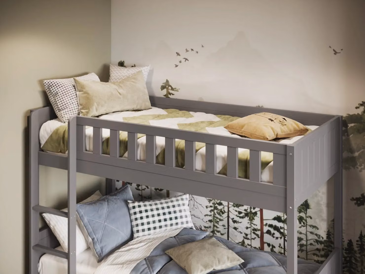 Flair Bea Modern Two-Level Bunk Bed in Grey and White, Solid Pine Wood, W/D/H: 100 x 200 x 155.8 cm – 2