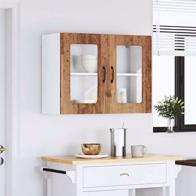 Berkfield Home Kalmar Wall Mounted Kitchen Cabinet with Glass Doors in Brown, W/D/H: 60 x 31 x 80 cm – 1