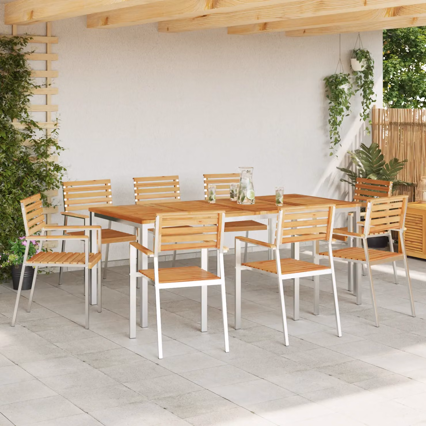 Berkfield Home Set of 8 Stacking Garden Chairs in Brown Solid Teak Wood, W/D/H: 54.5 x 56 x 89 cm – 3