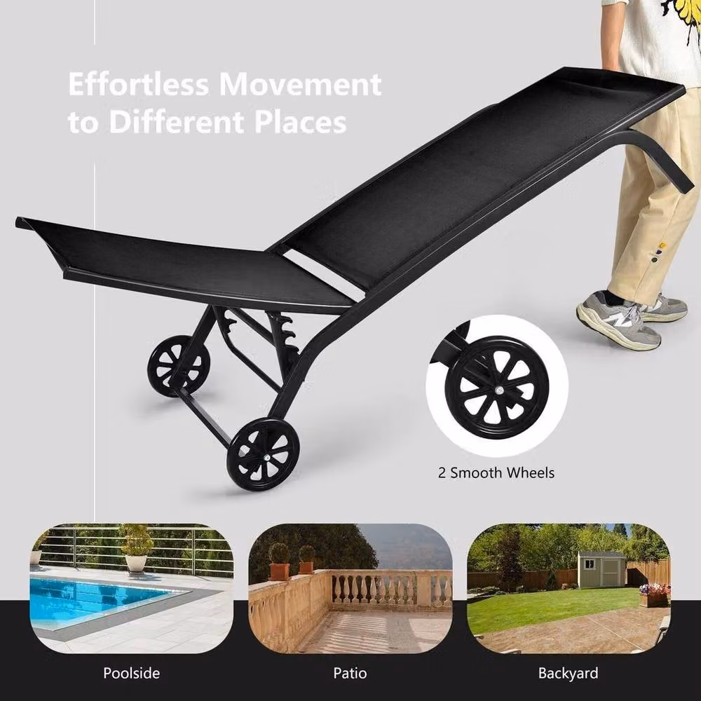 Kelvenix Garden Sun Lounger with Wheels and 6 Adjustable Positions in Black – 5
