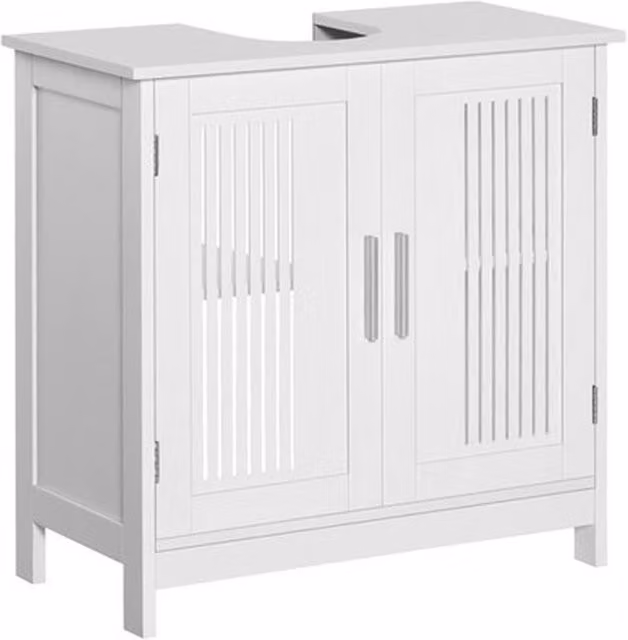 NESTLUNE White Matt MDF Freestanding Under Sink Bathroom Pedestal Cabinet with Internal Shelves and Hinged Doors – 1