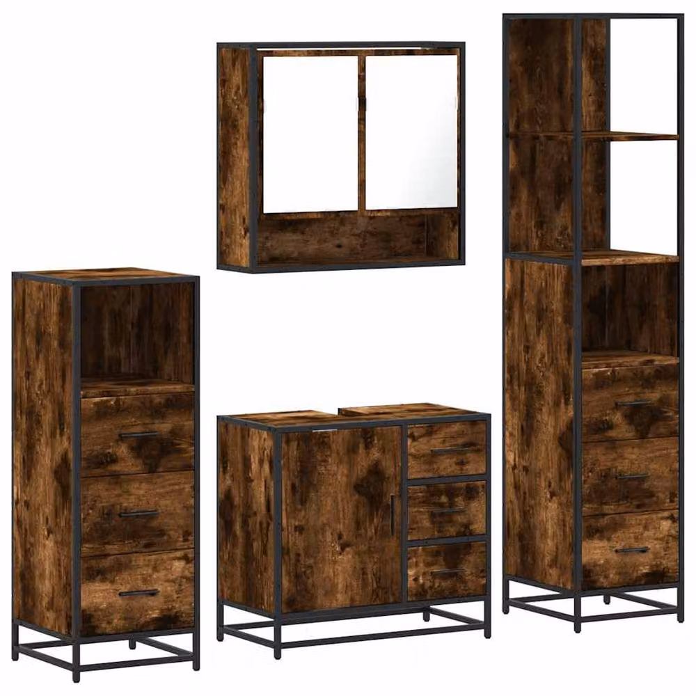 Berkfield Home 4-Piece Industrial Bathroom Furniture Set in Smoked Oak Brown – 3