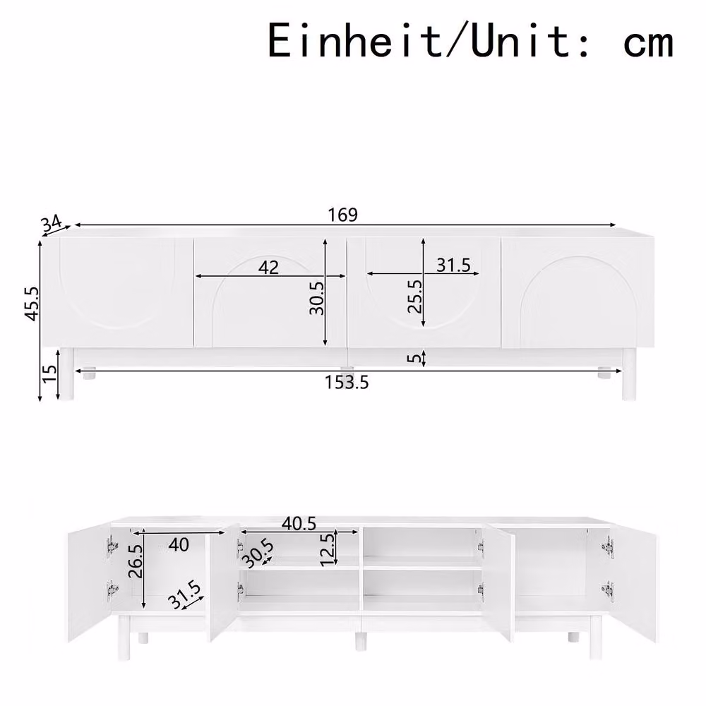 ModernLuxe White TV Cabinet with Wave-Shaped Doors and Shelves, W: 169.0 cm, D: 45.5 cm, H: 45.5 cm – 2