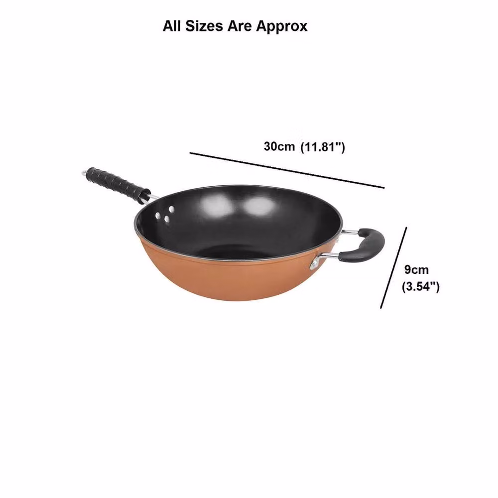 VOGREX Copper Style Non Stick Carbon Steel Wok, Diameter: 30 cm – 2