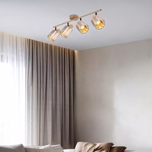 Netlighting Run Ceiling Spotlight Bar in Brown Wood Look with Smoke Crystals, 4x E14, L 64 x W 9 x H 15 cm – 3