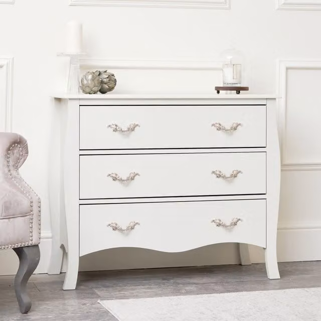 Melody Maison Elizabeth Large 3 Drawer Chest of Drawers in Ivory and Gold