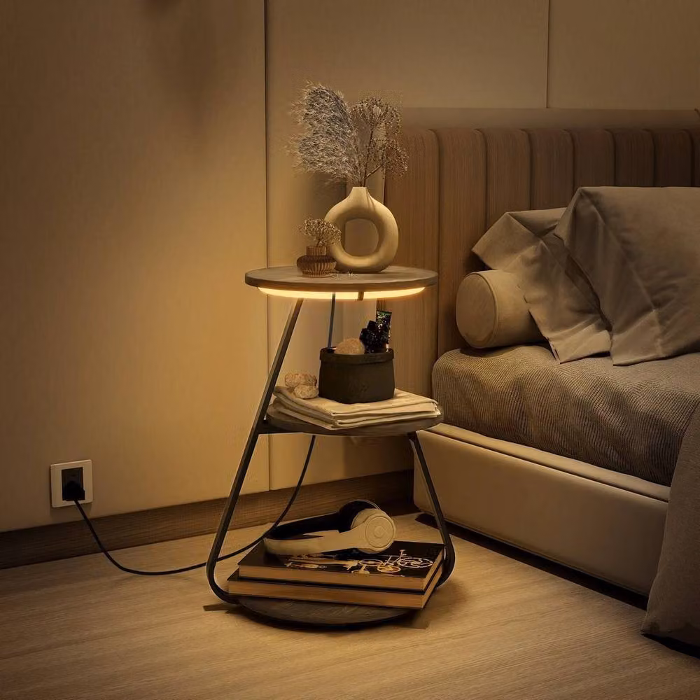 FLAVORA 3-Tier LED Lighted Side Table in Grey, W/D/H: 100 x 100 x 100 cm – 4