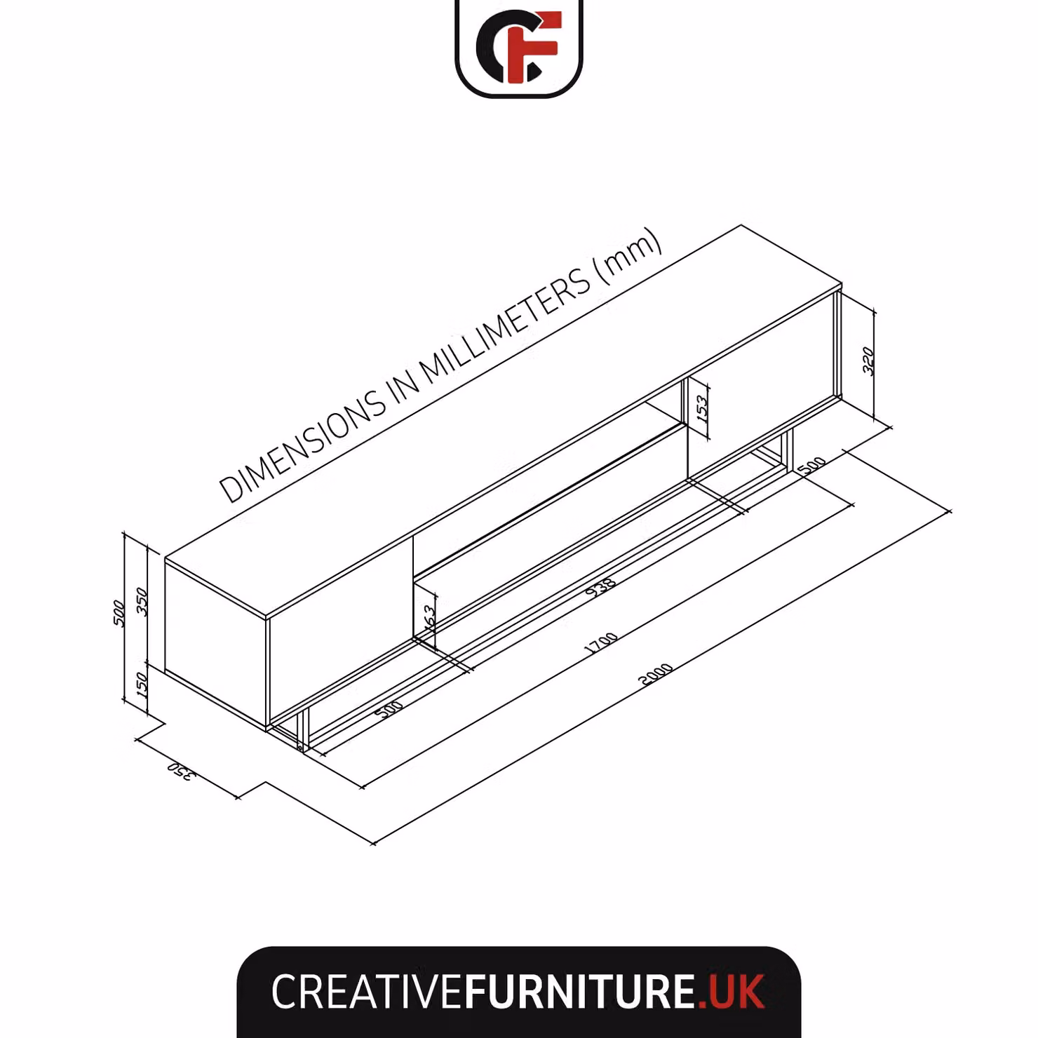 Creative Furniture Rift Loft Industrial Style TV Unit in Oak and Black Matt, 200cm – 2
